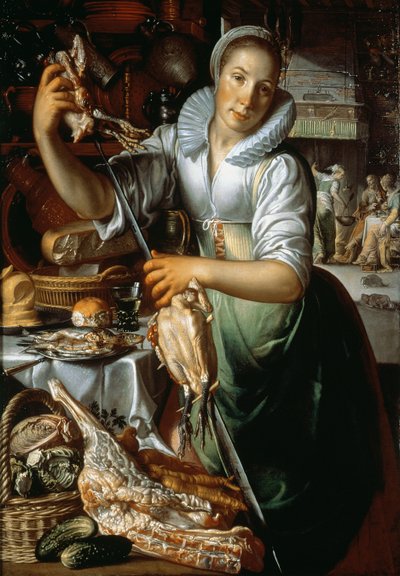 De keukenmeid (met Christus, Maria en Martha) c.1620-25 door Joachim Wtewael or Utewael